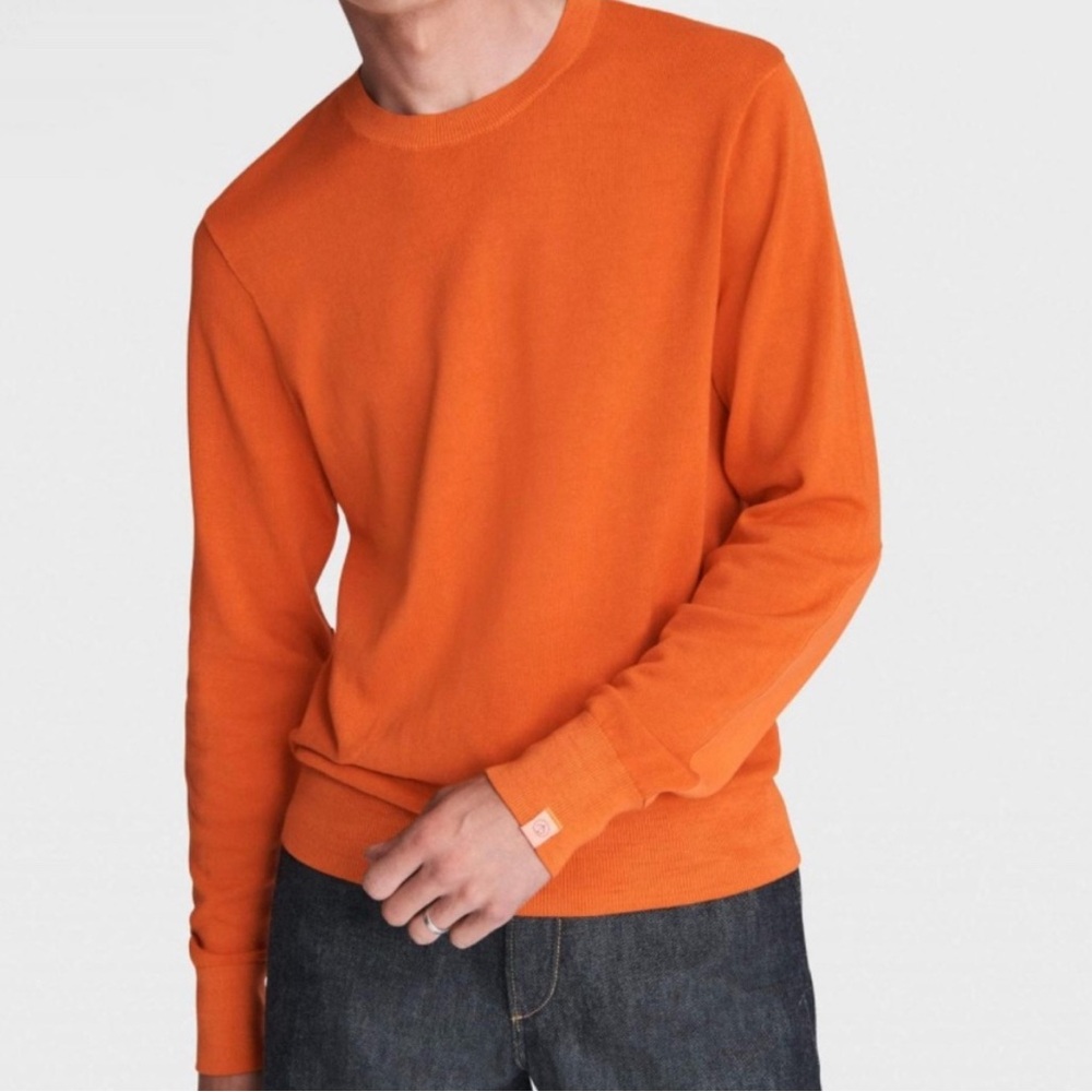 Todd Snyder Cotton Yarn Knit Orange Scoop Neck Ribbed Sweater XL $280